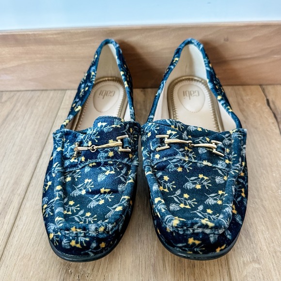CAbi Shoes - Cabi Womens Size‎ 7 Blue Yellow Floral Velvet Carnaby Loafers Shoes Flats 6005